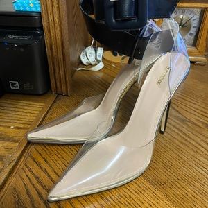 PLT clear shoes with black ankle strap